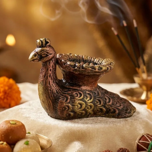 Terracotta Peacock Diya Set of 2