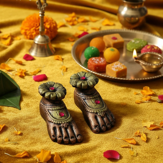 Laxmi Charan Paduka for Puja | Terracotta