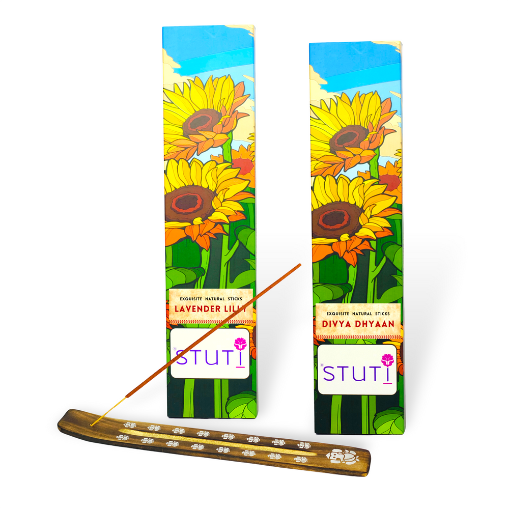 STUTI Premium Agarbatti for Pooja | Lavender Lilly & Divya Dhyaan (Pack of 2)