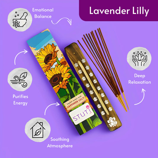 Lavender Lilly Natural Incense Sticks – 40N + Stand