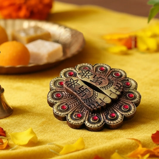 Laxmi Charan Paduka Decor for Puja | Terracotta
