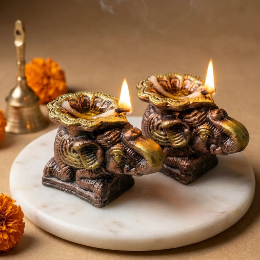 Terracotta Elephant Diya Set of 2