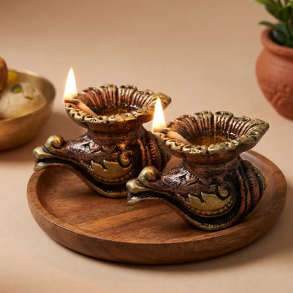 Terracotta Shankh Diya Set of 2