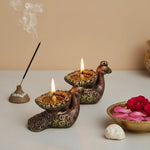 Terracotta Peacock Diya Set of 2